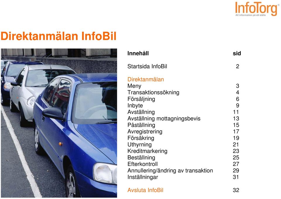 mottagningsbevis 13 Påställning 15 Avregistrering 17 Försäkring 19 Uthyrning 21