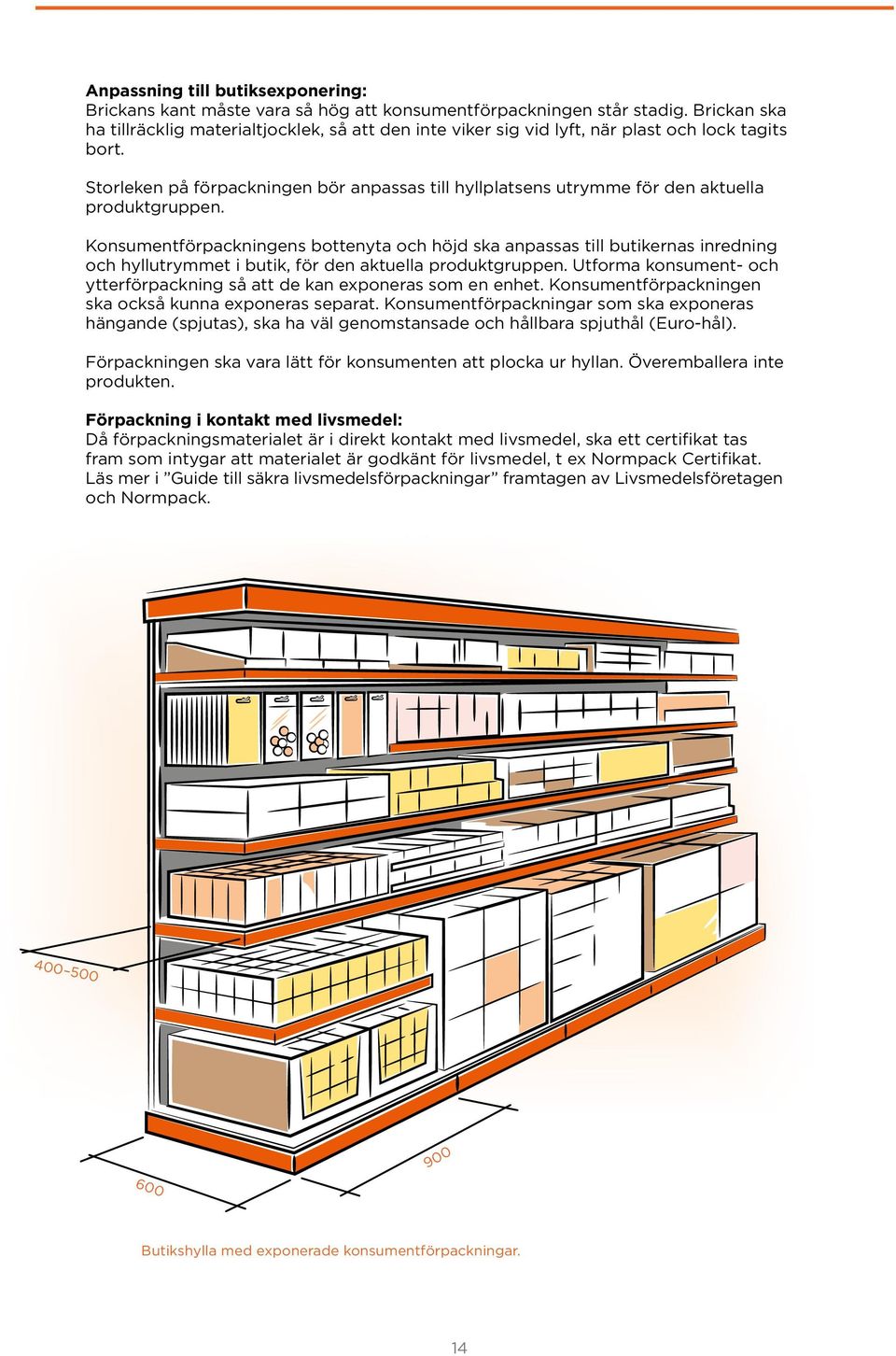 Storleken på förpackningen bör anpassas till hyllplatsens utrymme för den aktuella produktgruppen.