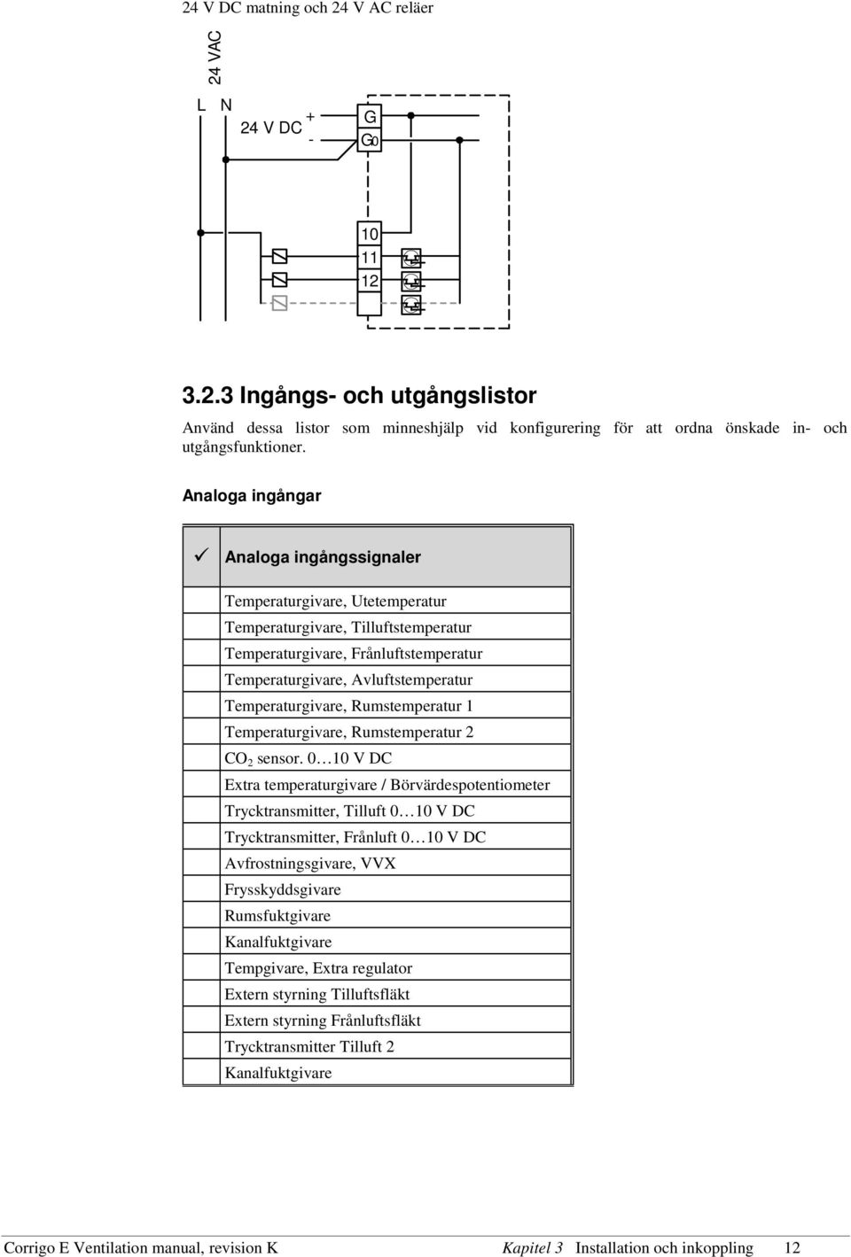 Temperaturgivare, Rumstemperatur 1 Temperaturgivare, Rumstemperatur 2 CO 2 sensor.
