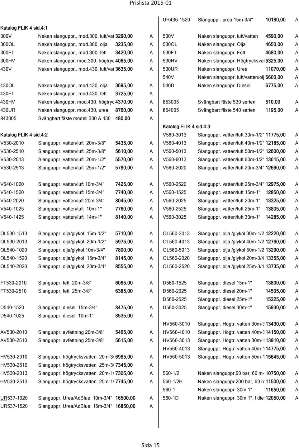 Högtrycksvat 5325,00 A 430V Naken slanguppr., mod.430, luft/vat 3635,00 A 530UR Naken slanguppr. Urea 11070,00 A 540V Naken slanguppr. luft/vatten/olj 6600,00 A 430OL Naken slanguppr., mod.430, olja 3695,00 A 540D Naken slanguppr.