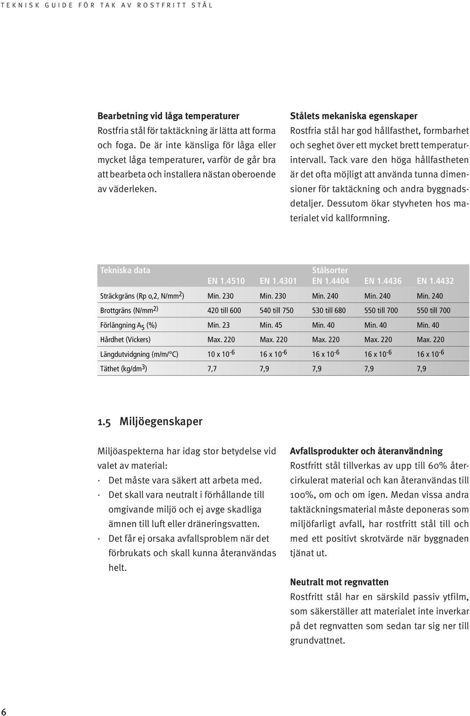 Stålets mekaniska egenskaper Rostfria stål har god hållfasthet, formbarhet och seghet över ett mycket brett temperaturintervall.