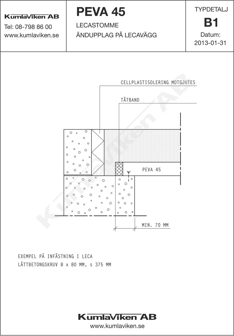 MIN. 70 MM EXEMPEL PÅ INFÄSTNING I