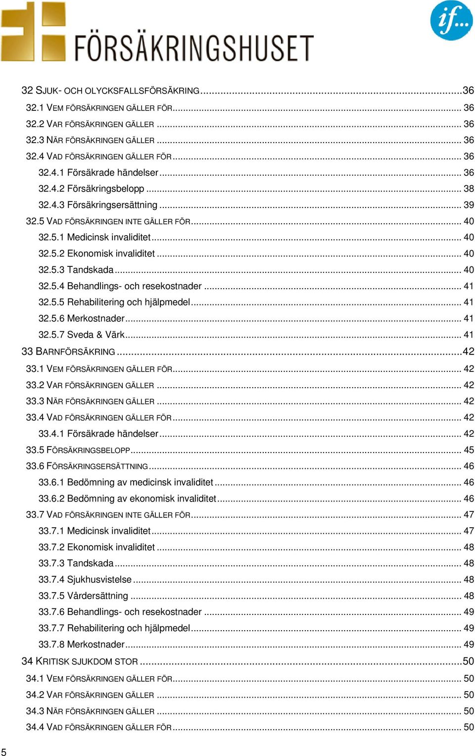 .. 40 32.5.4 Behandlings- och resekostnader... 41 32.5.5 Rehabilitering och hjälpmedel... 41 32.5.6 Merkostnader...41 32.5.7 Sveda & Värk...41 33 BARNFÖRSÄKRING...42 33.1 VEM FÖRSÄKRINGEN GÄLLER FÖR.