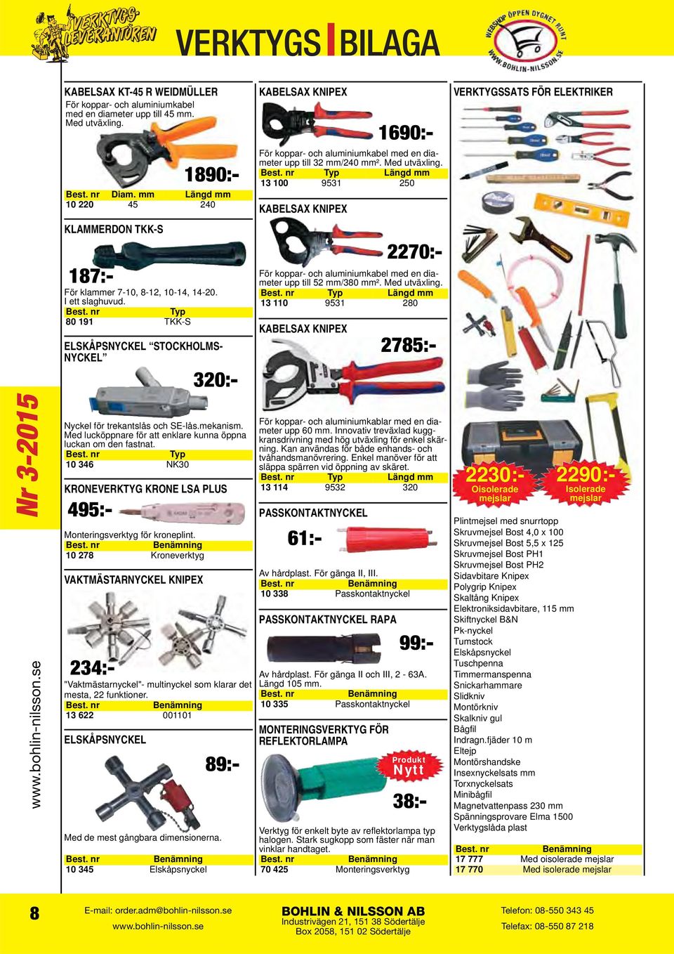 Längd mm 13 100 9531 250 KABELSAX KNIPEX För koppar- och aluminiumkabel med en diameter upp till 52 mm/380 mm². Med utväxling.