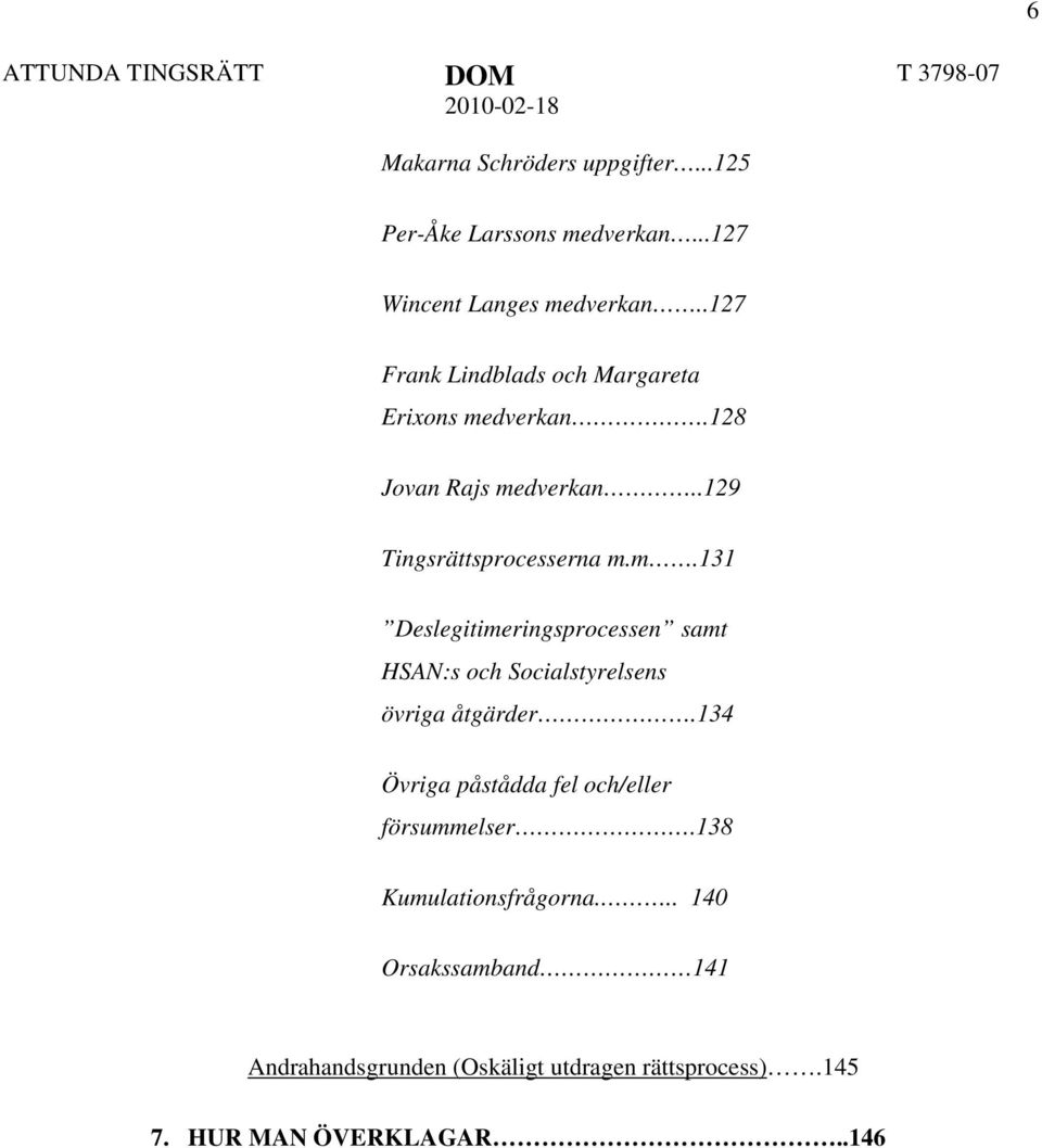 dverkan.128 Jovan Rajs medverkan..129 Tingsrättsprocesserna m.m.131 Deslegitimeringsprocessen samt HSAN:s och Socialstyrelsens övriga åtgärder.