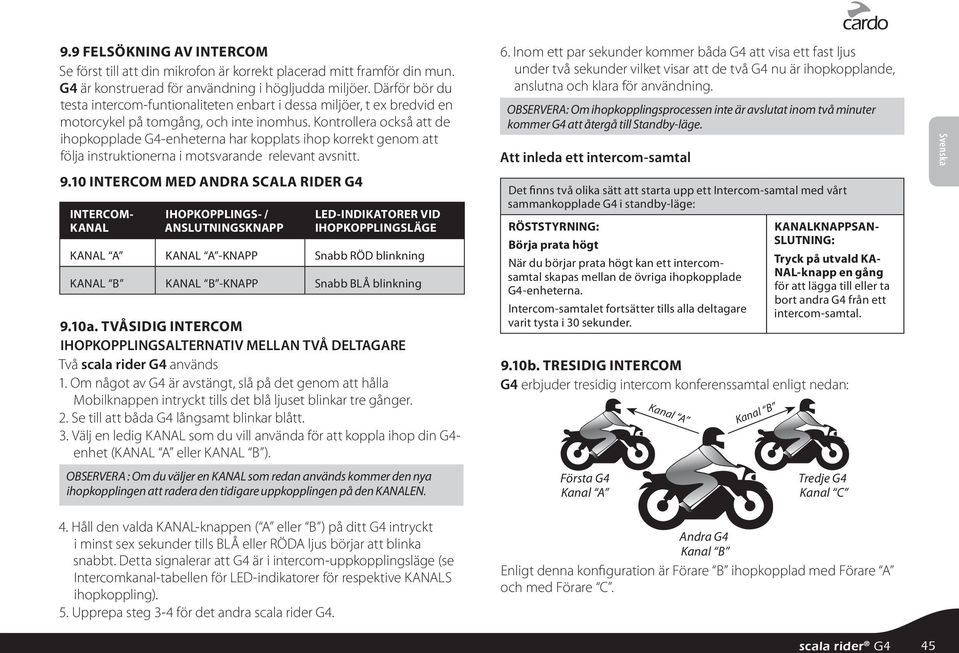 Kontrollera också att de ihopkopplade G4-enheterna har kopplats ihop korrekt genom att följa instruktionerna i motsvarande relevant avsnitt. 9.