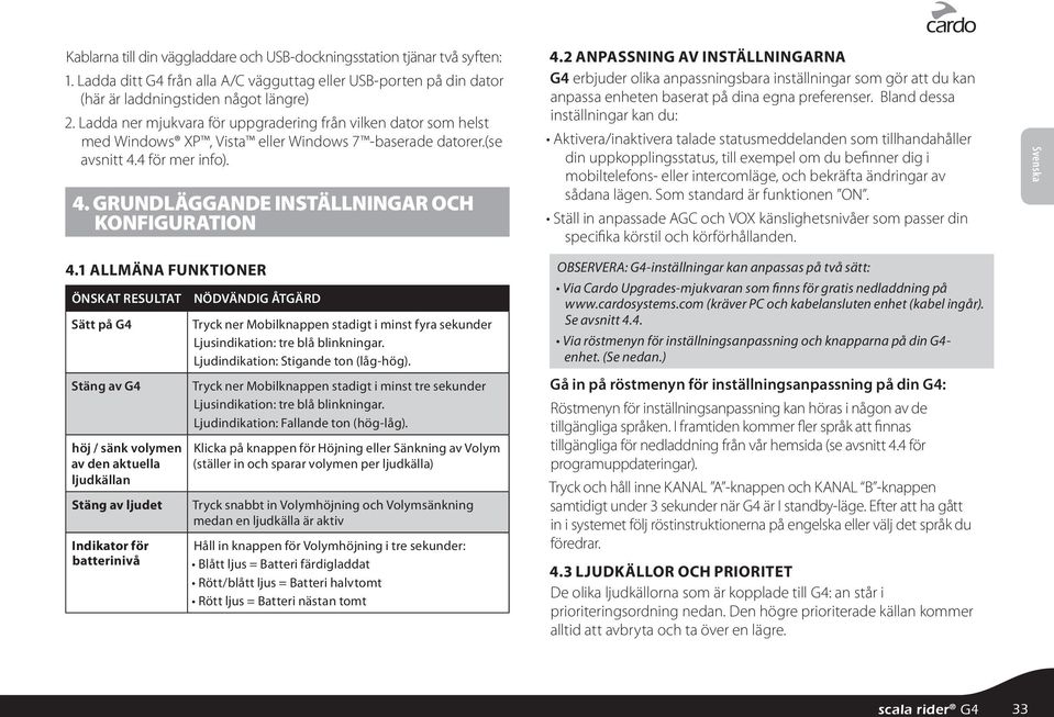 2 ANPASSNING AV INSTÄLLNINGARNA G4 erbjuder olika anpassningsbara inställningar som gör att du kan anpassa enheten baserat på dina egna preferenser.