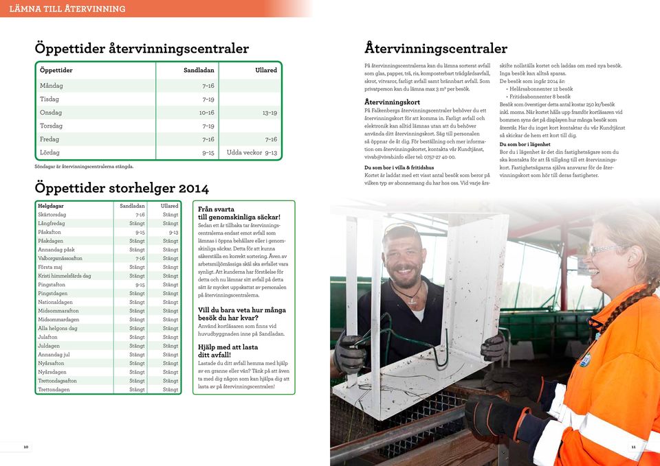 Öppettider storhelger 2014 På återvinningscentralerna kan du lämna sorterat avfall som glas, papper, trä, ris, komposterbart trädgårdsavfall, skrot, vitvaror, farligt avfall samt brännbart avfall.