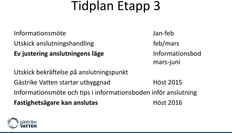 Informationsbod mars-juni Gästrike Vatten startar utbyggnad Höst 2015