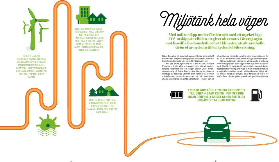 Miljötänk hela vägen Med noll utsläpp under färden och med ett mycket lågt CO 2-utsläpp är elbilen ett givet alternativ i övergången mot fossilfri fordonsdrift och ett klimatneutralt samhälle.