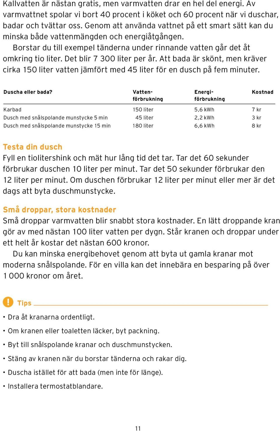 Det blir 7 300 liter per år. Att bada är skönt, men kräver cirka 150 liter vatten jämfört med 45 liter för en dusch på fem minuter. Duscha eller bada?