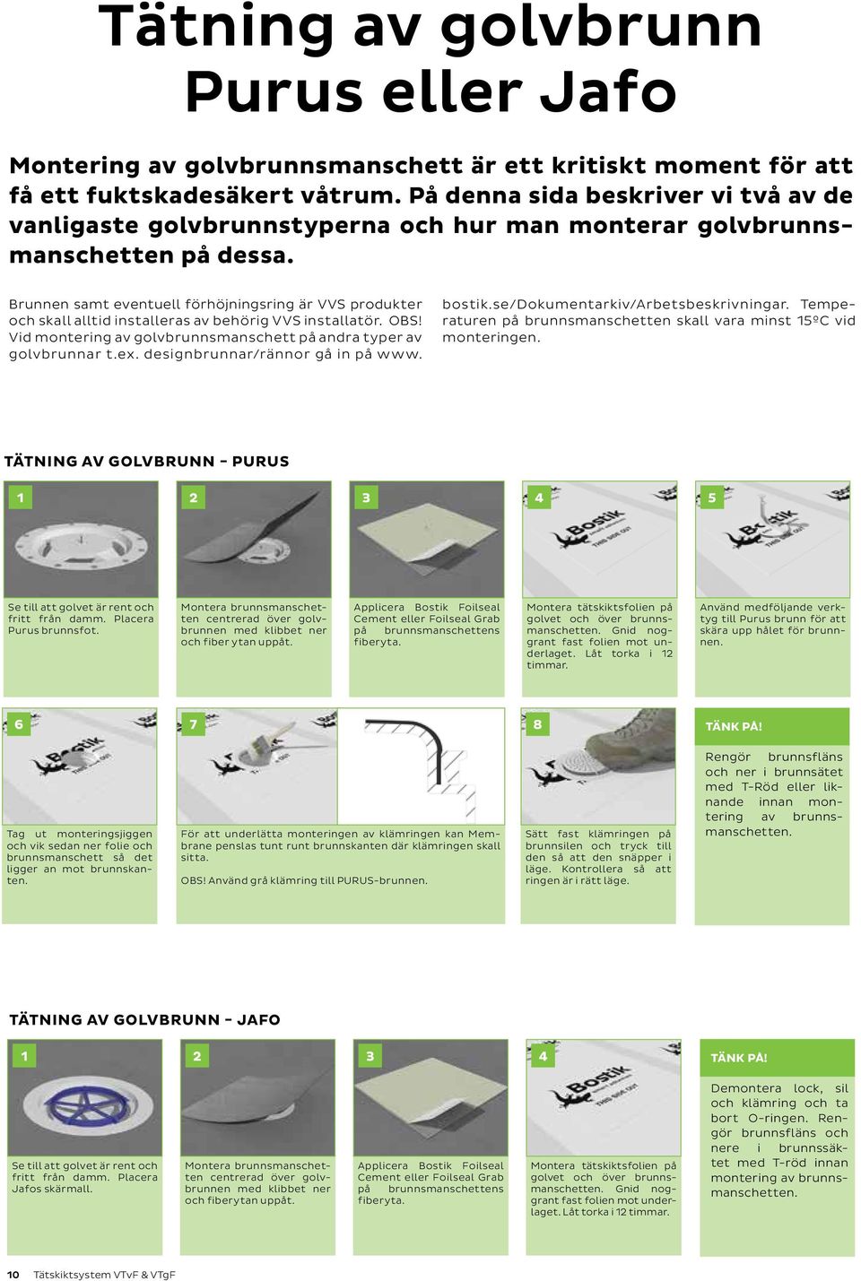 Brunnen samt eventuell förhöjningsring är VVS produkter och skall alltid installeras av behörig VVS installatör. OBS! Vid montering av golvbrunnsmanschett på andra typer av golvbrunnar t.ex.