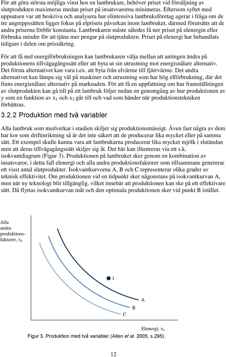 förutsätts att de andra priserna förblir konstanta. Lantbrukaren måste således få ner priset på elenergin eller förbruka mindre för att tjäna mer pengar på slutprodukten.