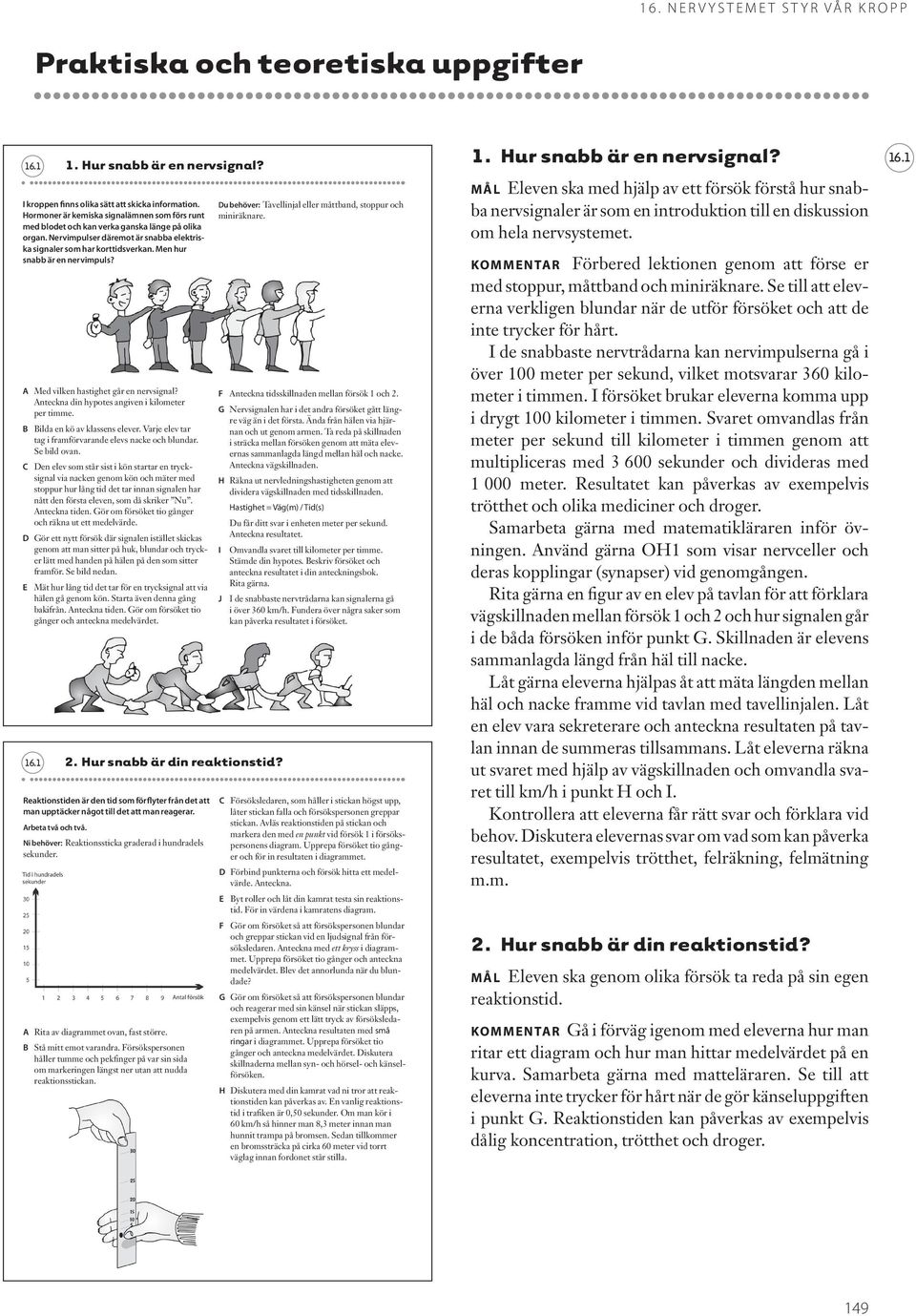 Men hur snabb är en nervimpuls? Med vilken hastighet går en nervsignal? nteckna din hypotes angiven i kilometer per timme. ilda en kö av klassens elever.