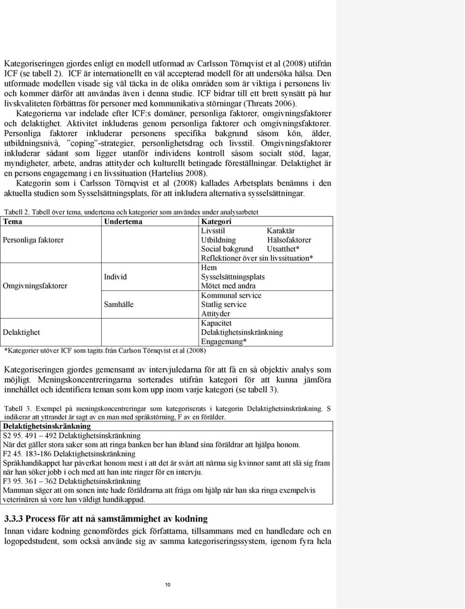 ICF bidrar till ett brett synsätt på hur livskvaliteten förbättras för personer med kommunikativa störningar (Threats 2006).