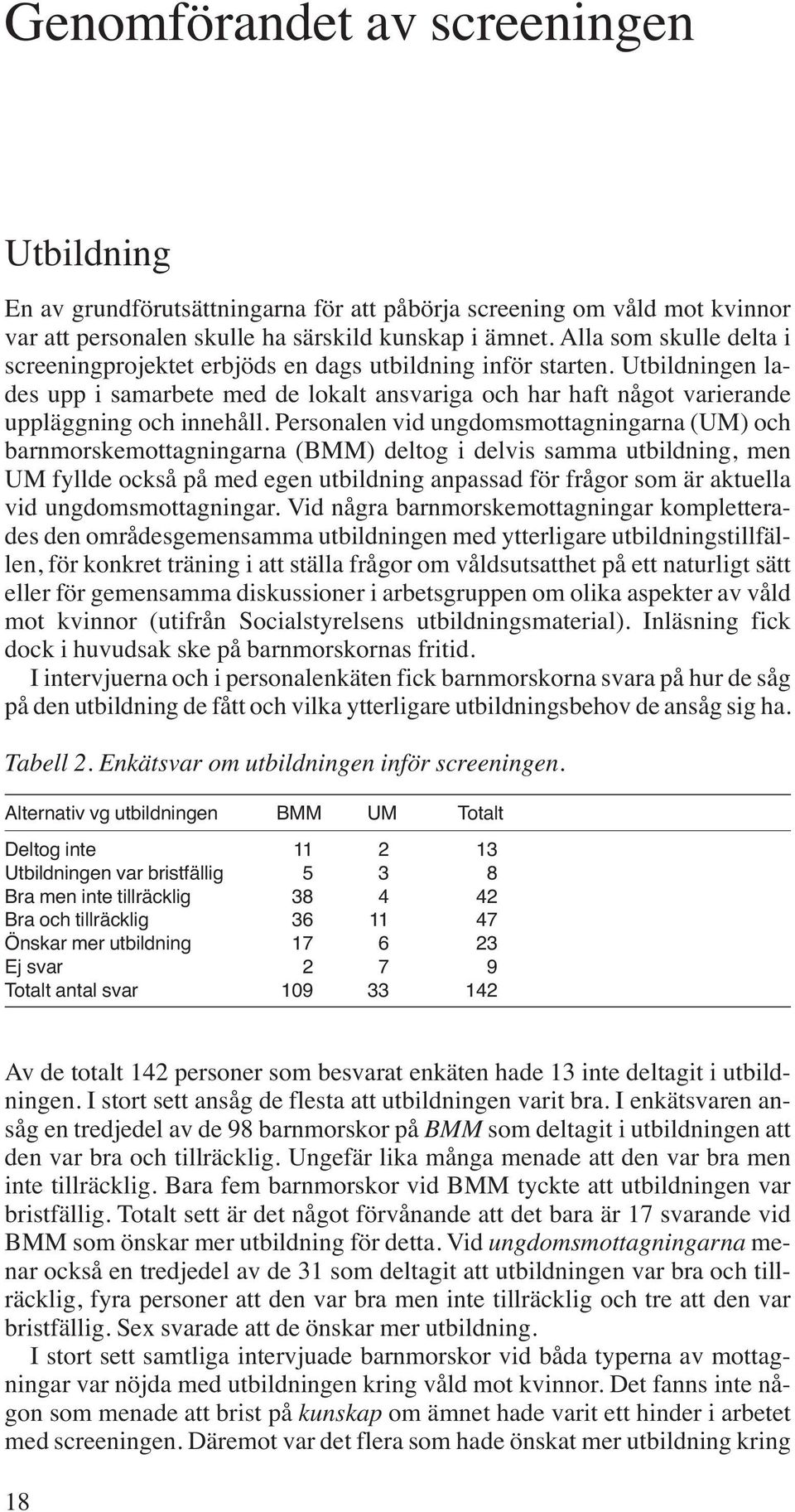 Personalen vid ungdomsmottagningarna (UM) och barnmorskemottagningarna (BMM) deltog i delvis samma utbildning, men UM fyllde också på med egen utbildning anpassad för frågor som är aktuella vid