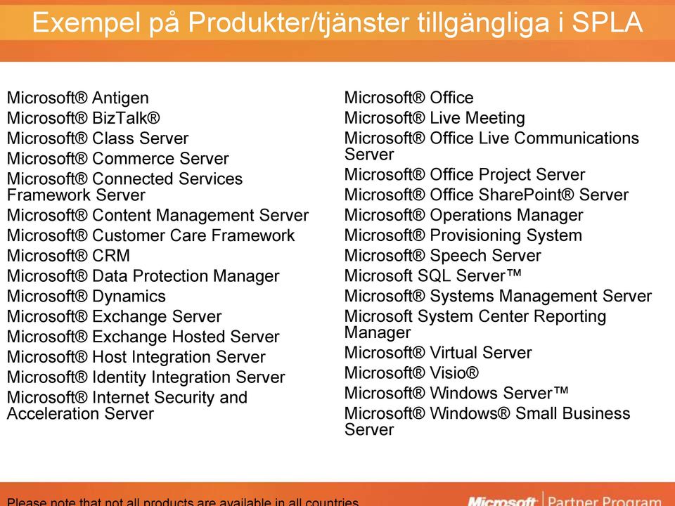 Integration Server Microsoft Identity Integration Server Microsoft Internet Security and Acceleration Server Microsoft Office Microsoft Live Meeting Microsoft Office Live Communications Server