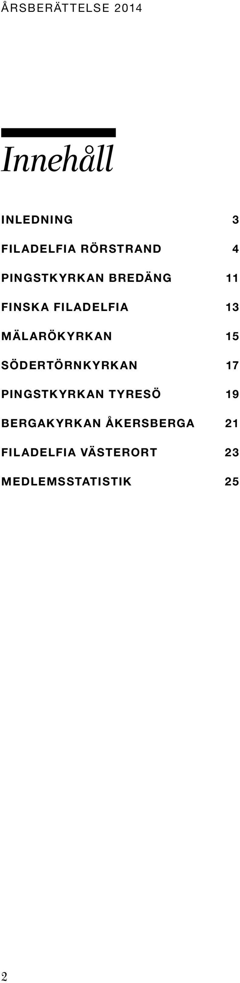 MÄLARÖKYRKAN 15 SÖDERTÖRNKYRKAN 17 PINGSTKYRKAN TYRESÖ 19