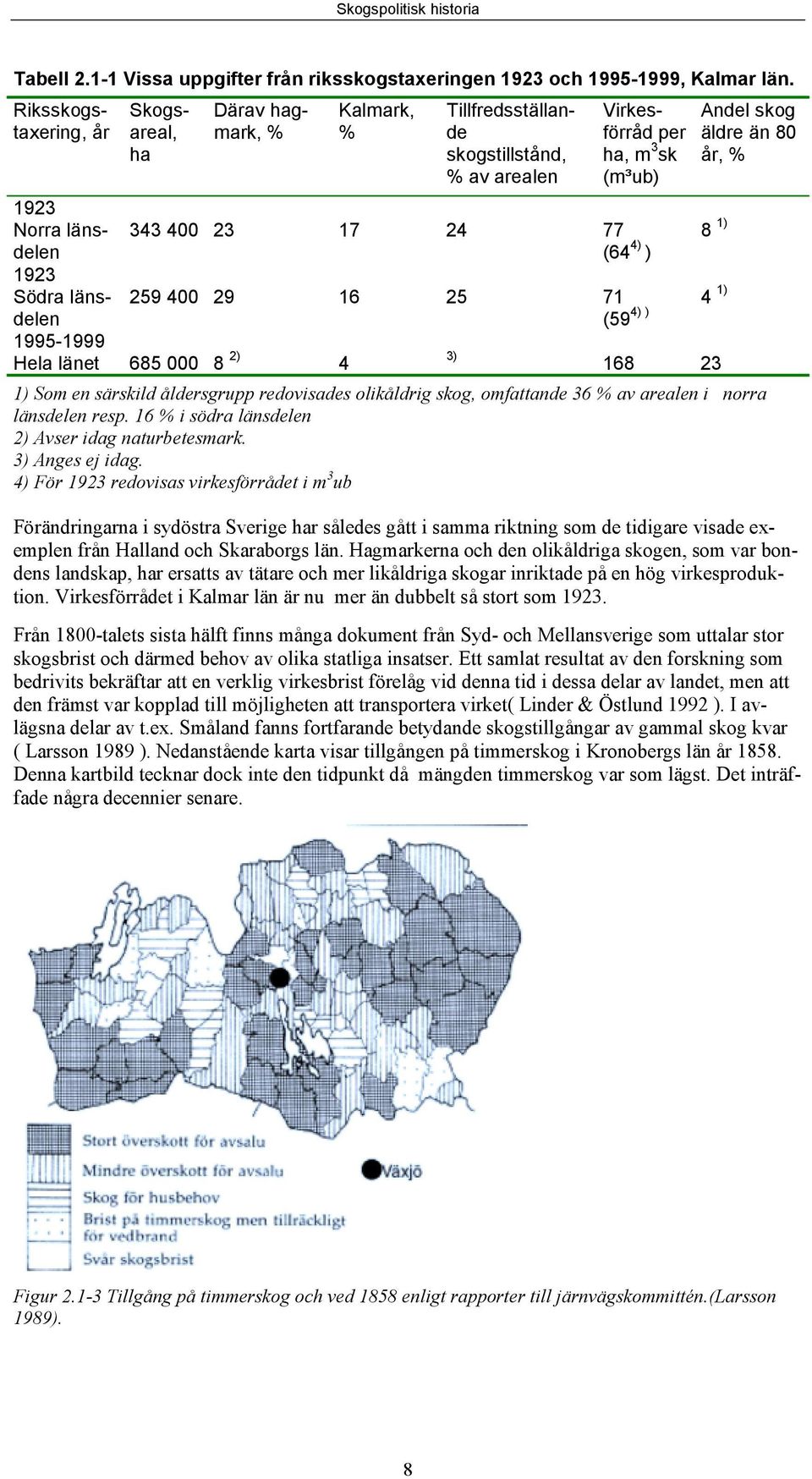 24 77 (64 4) ) 259 400 29 16 25 71 (59 4) ) 4 1) delen 1995-1999 Hela länet 685 000 8 2) 4 3) Andel skog äldre än 80 år, % 8 1) 168 23 1) Som en särskild åldersgrupp redovisades olikåldrig skog,