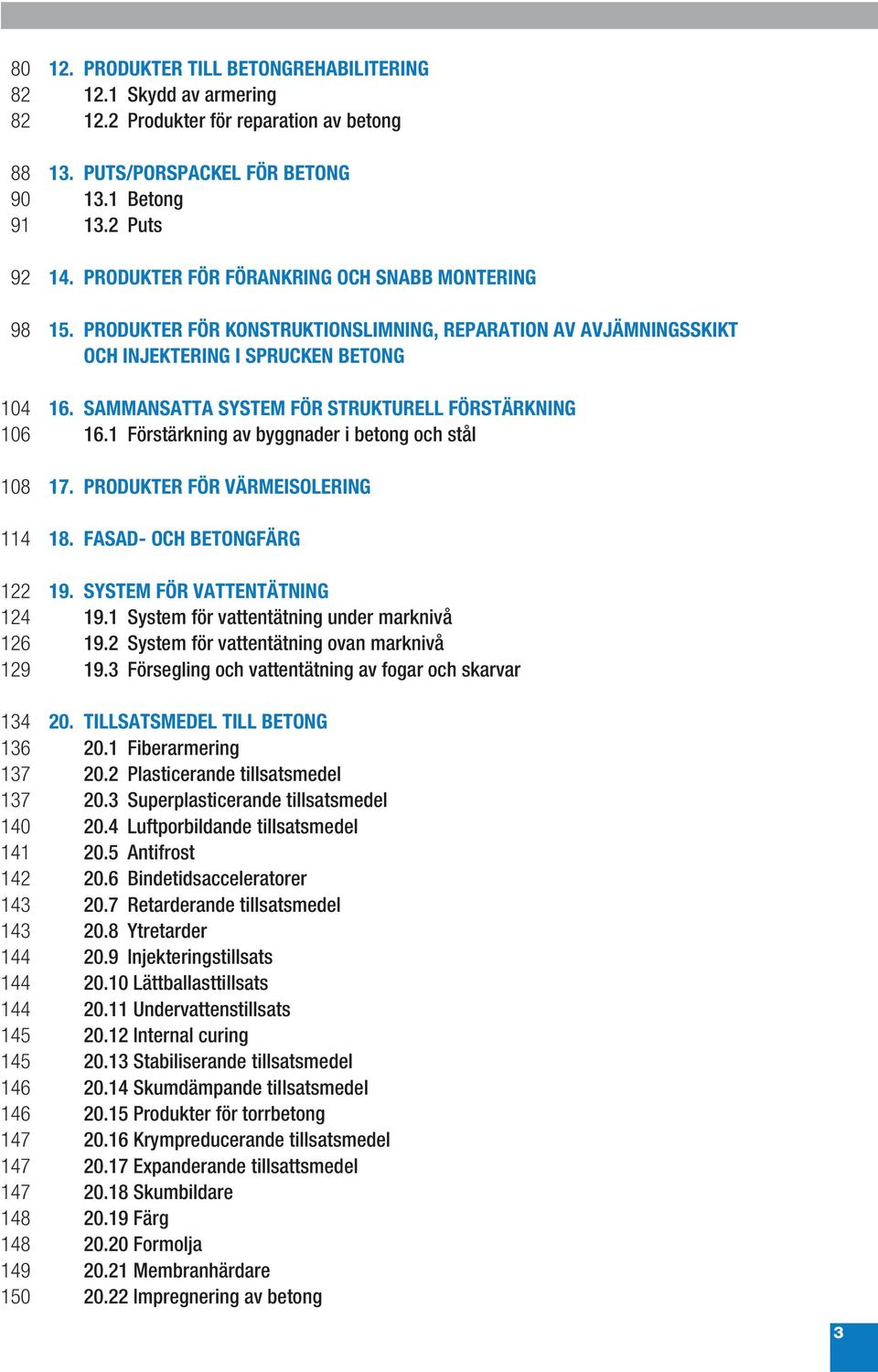 SAMMANSATTA SYSTEM FÖR STRUKTURELL FÖRSTÄRKNING 106 16.1 Förstärkning av byggnader i betong och stål 108 17. PRODUKTER FÖR VÄRMEISOLERING 114 18. FASAD- OCH BETONGFÄRG 122 19.