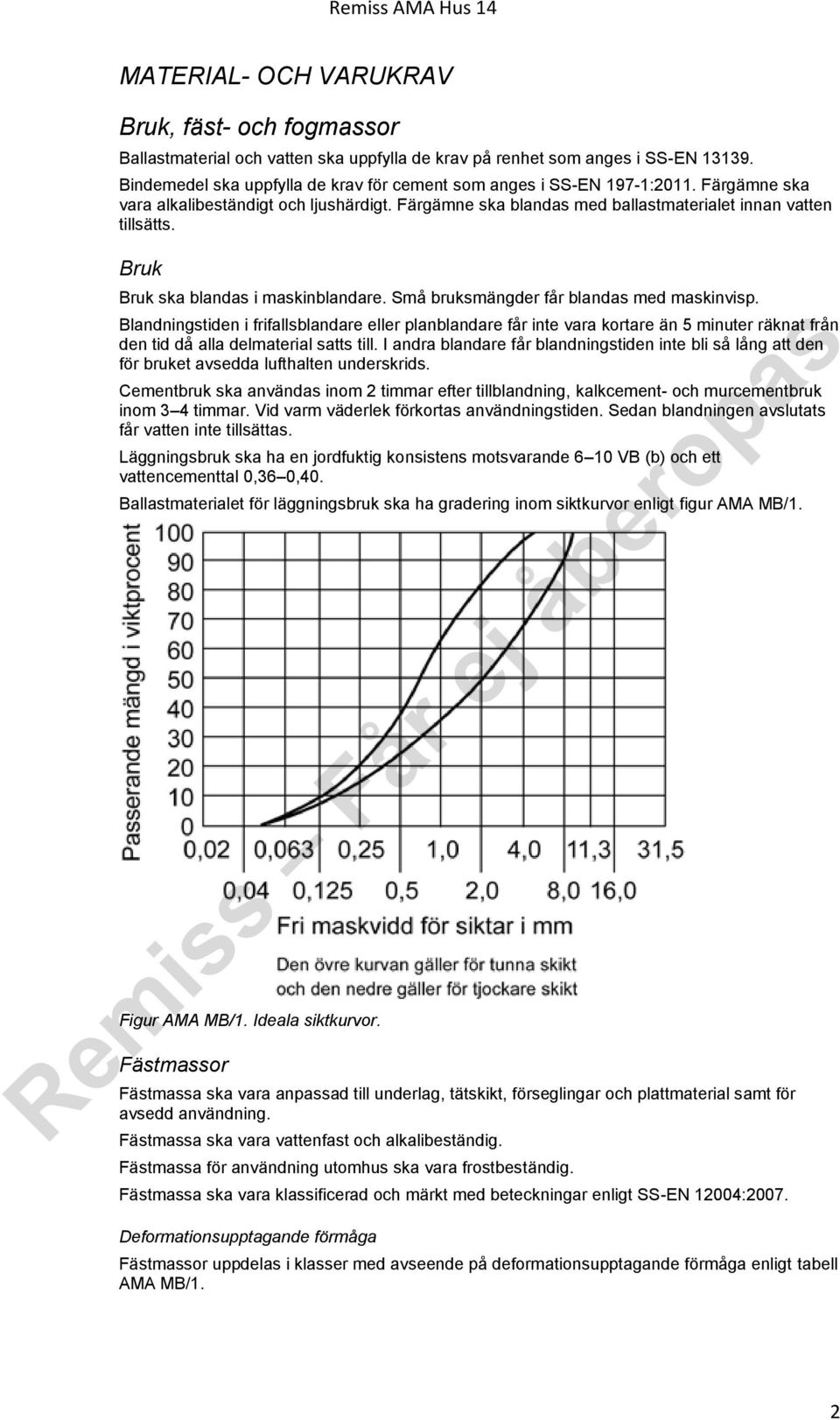 Små bruksmängder får blandas med maskinvisp. Blandningstiden i frifallsblandare eller planblandare får inte vara kortare än 5 minuter räknat från den tid då alla delmaterial satts till.