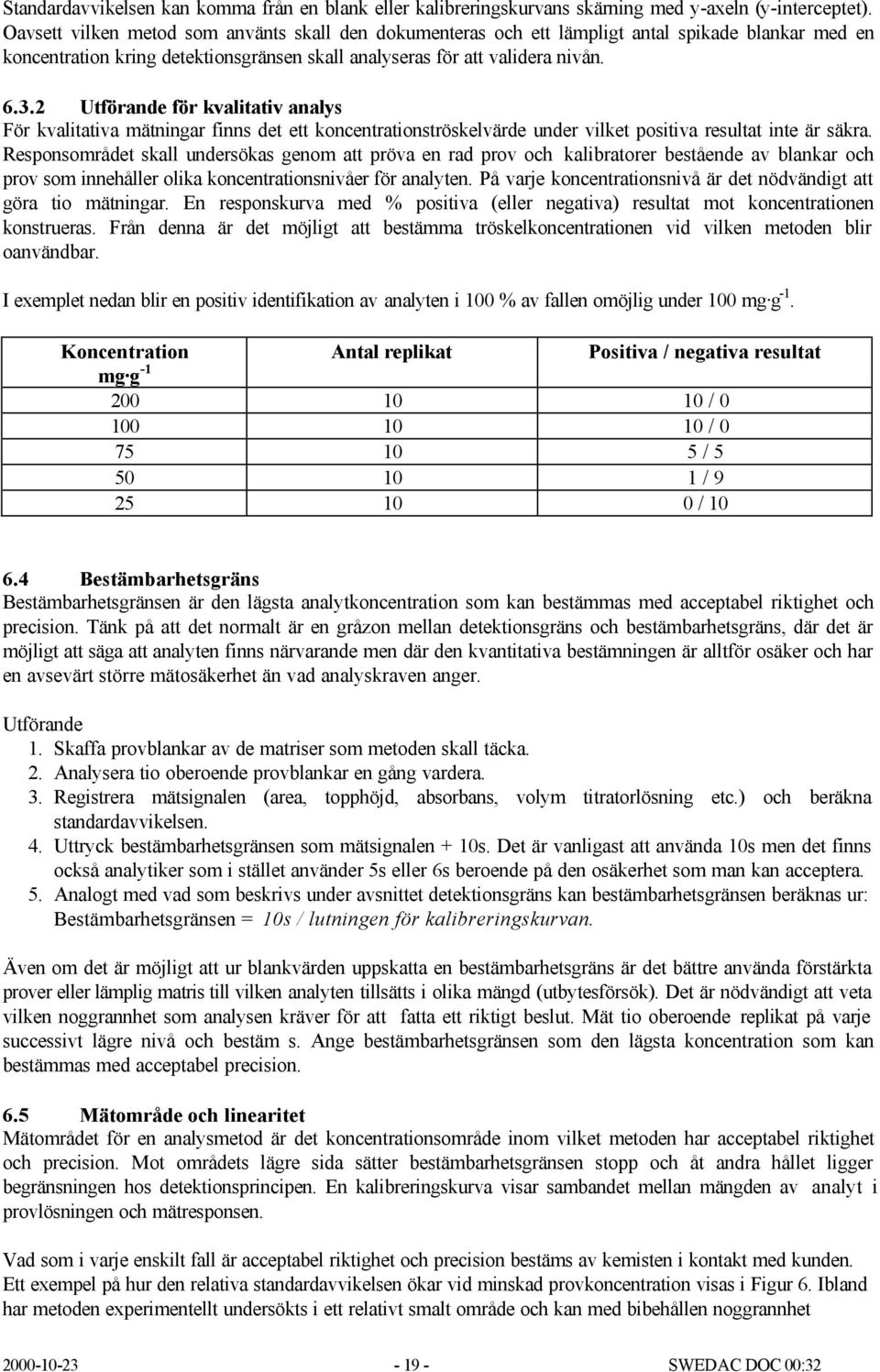 2 Utförande för kvalitativ analys För kvalitativa mätningar finns det ett koncentrationströskelvärde under vilket positiva resultat inte är säkra.