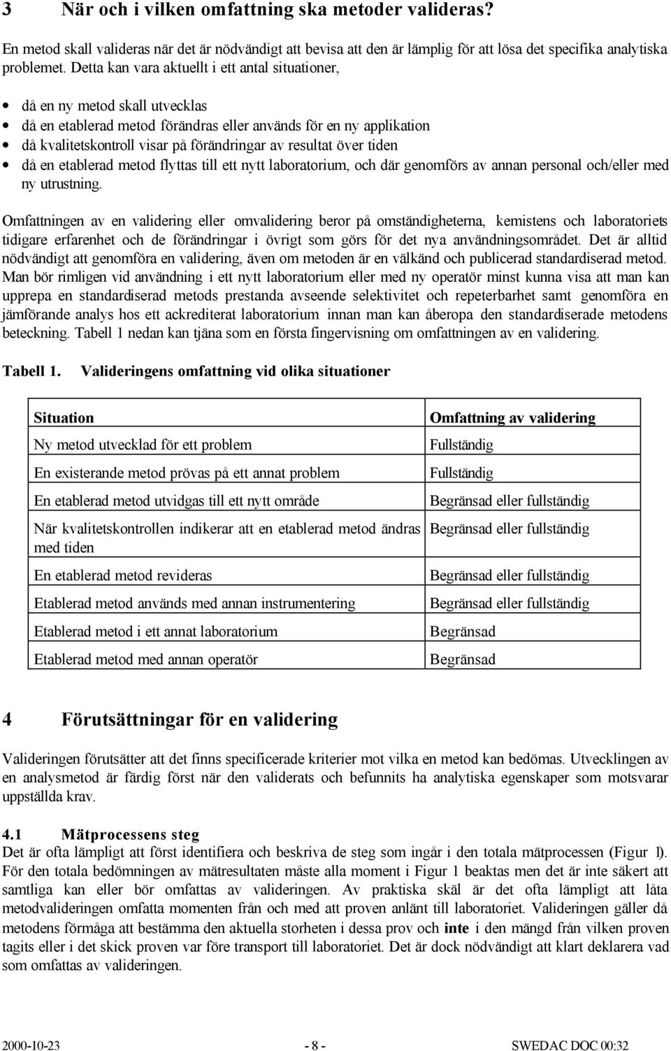 resultat över tiden då en etablerad metod flyttas till ett nytt laboratorium, och där genomförs av annan personal och/eller med ny utrustning.