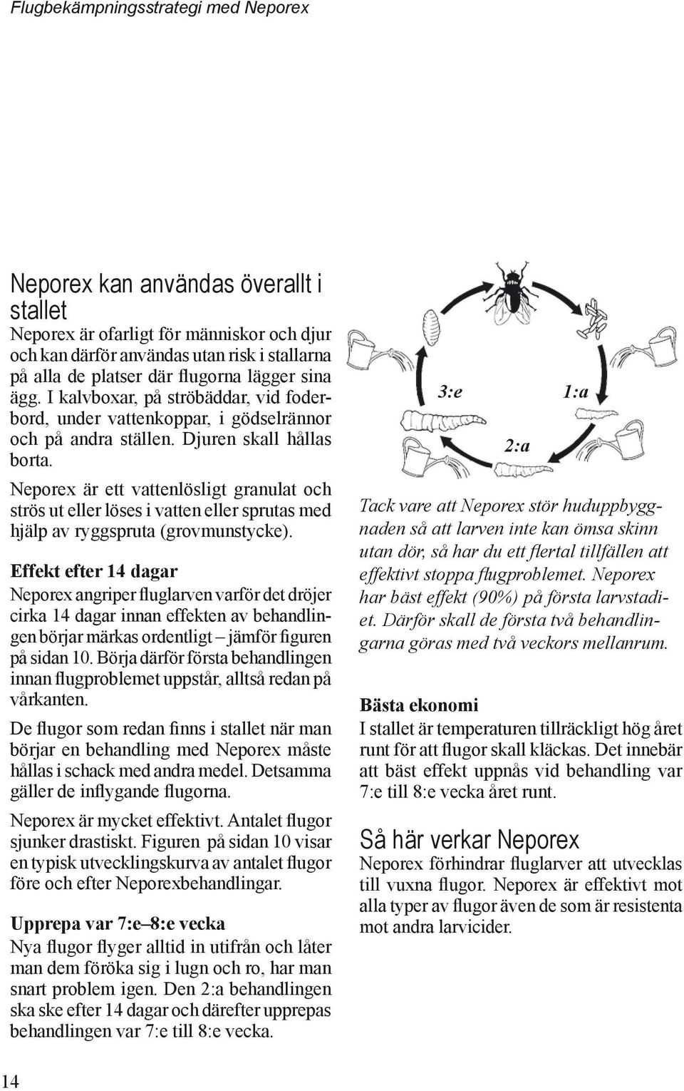 Neporex är ett vattenlösligt granulat och strös ut eller löses i vatten eller sprutas med hjälp av ryggspruta (grovmunstycke).