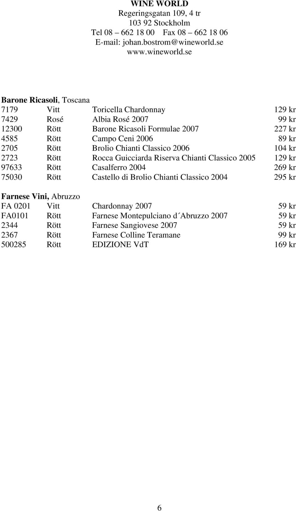 se Barone Ricasoli, Toscana 7179 Vitt Toricella Chardonnay 129 kr 7429 Rosé Albia Rosé 2007 99 kr 12300 Rött Barone Ricasoli Formulae 2007 227 kr 4585 Rött Campo Ceni 2006 89 kr 2705