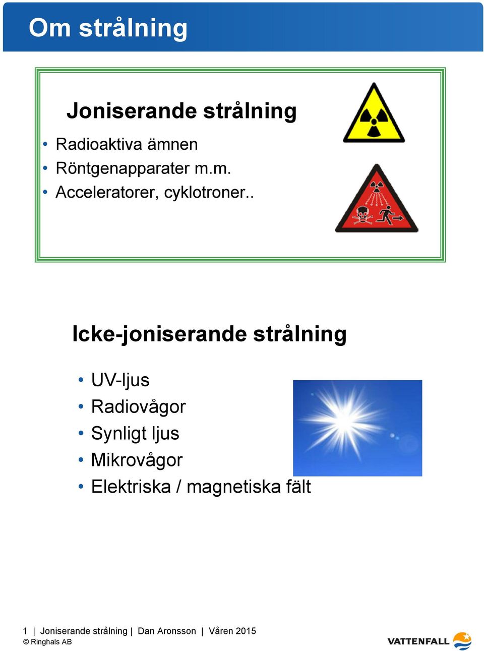 . Icke-joniserande strålning UV-ljus Radiovågor