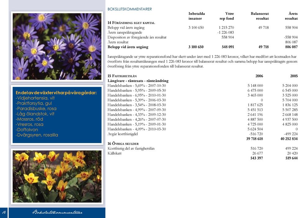 året med 1 226 083 kronor, vilket har medfört att kostnaden har överförts från resultaträkningen med 1 226 083 kronor till balanserat resultat och samma belopp har ianspråktagits genom överföring