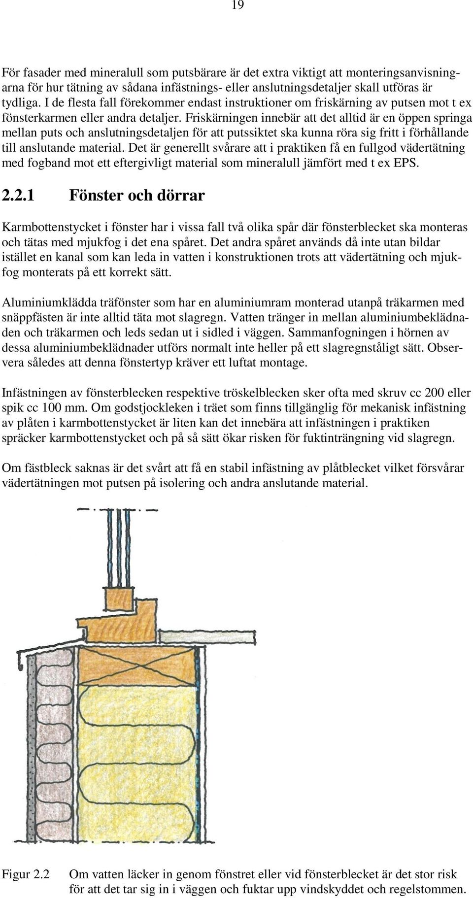 Friskärningen innebär att det alltid är en öppen springa mellan puts och anslutningsdetaljen för att putssiktet ska kunna röra sig fritt i förhållande till anslutande material.