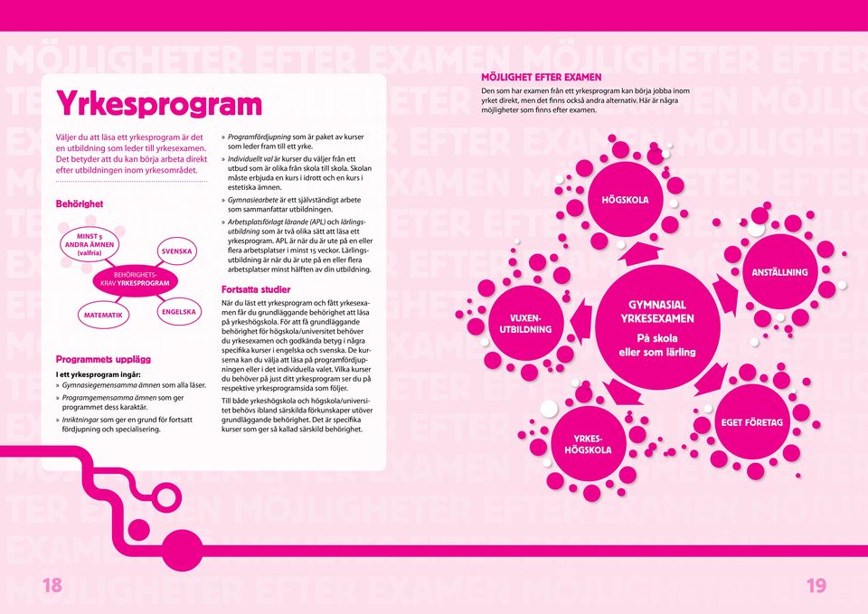 MÖJLIGHETER EFTER EXAMEN MÖJLIGHETER På skola EFTER Programmets upplägg eller som lärling TER EXAMEN MÖJLIGHETER EFTER EXAMEN MÖJLIG EXAMEN MÖJLIGHETER EFTER EXAMEN MÖJLIGHET MÖJLIGHETER EFTER EXAMEN