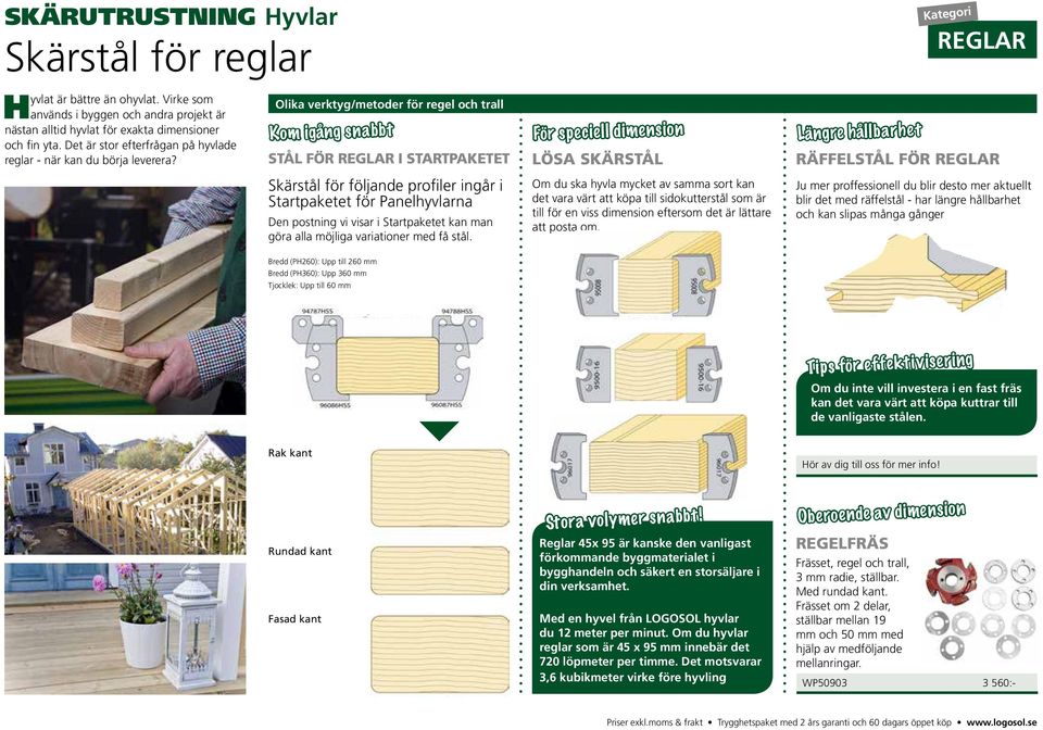 Olika verktyg/metoder för regel och trall Kom igång snabbt STÅL FÖR REGLAR I STARTPAKETET Skärstål för följande profiler ingår i Startpaketet för Panelhyvlarna Den postning vi visar i Startpaketet
