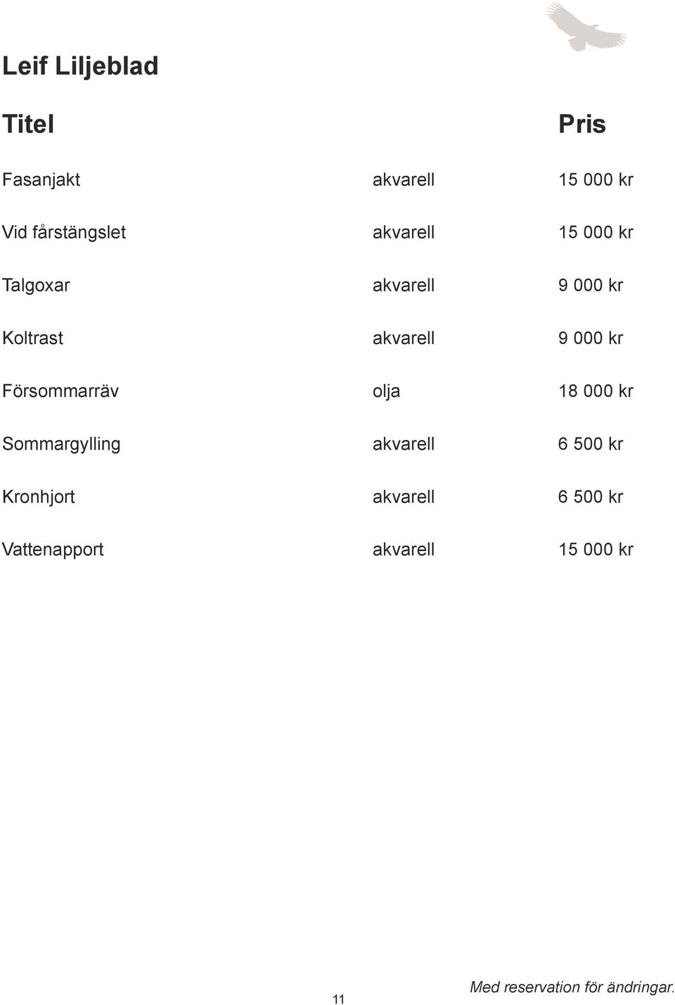 9 000 kr Försommarräv olja 18 000 kr Sommargylling akvarell 6