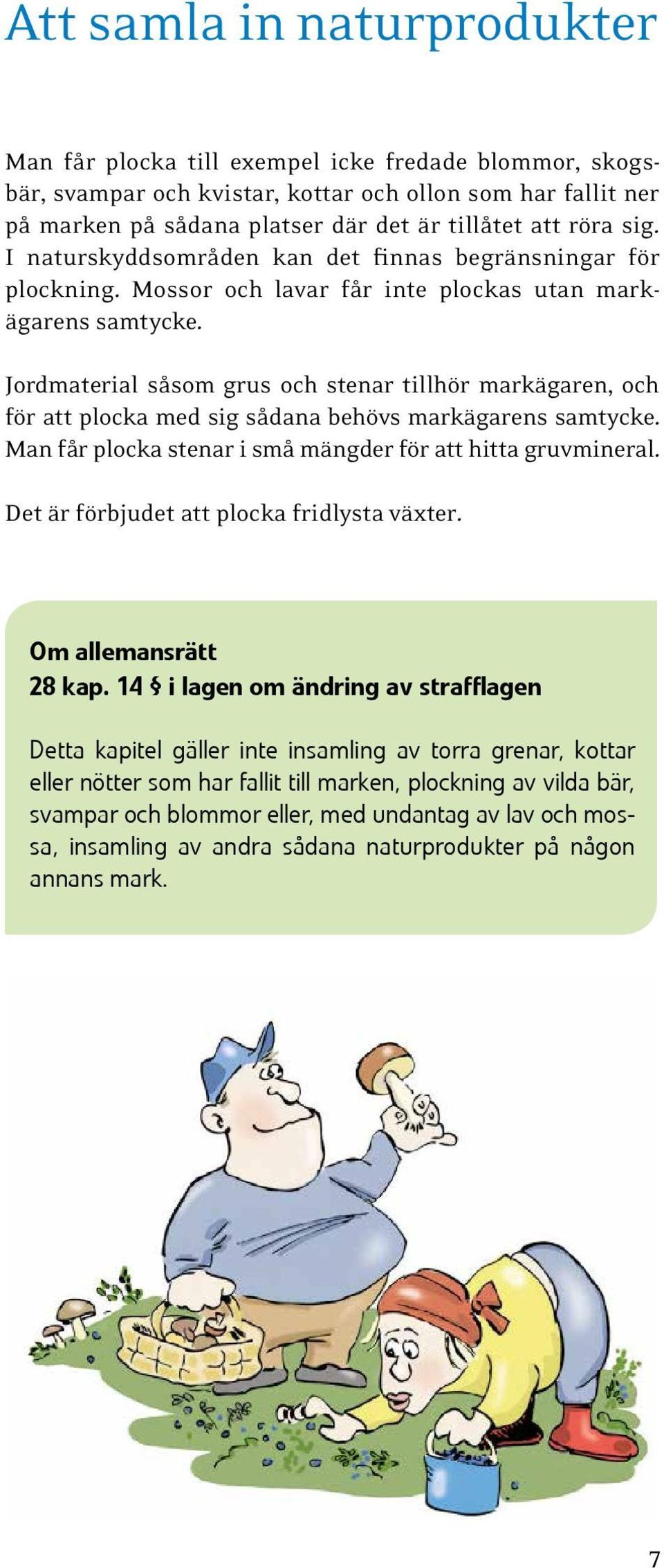 Jordmaterial såsom grus och stenar tillhör markägaren, och för att plocka med sig sådana behövs markägarens samtycke. Man får plocka stenar i små mängder för att hitta gruvmineral.