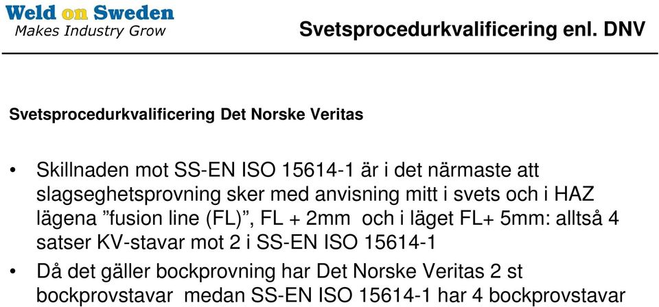 slagseghetsprovning sker med anvisning mitt i svets och i HAZ lägena fusion line (FL), FL + 2mm och i