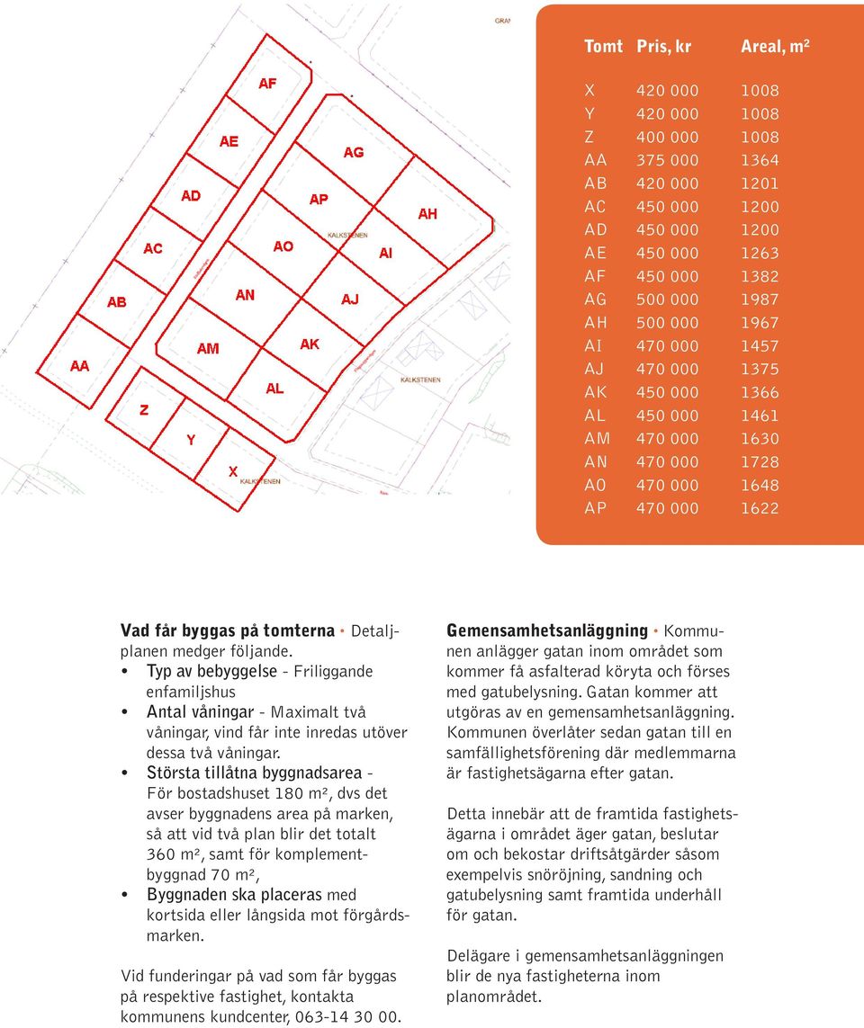 Typ av bebyggelse - Friliggande enfamiljshus Antal våningar - Maximalt två våningar, vind får inte inredas utöver dessa två våningar.