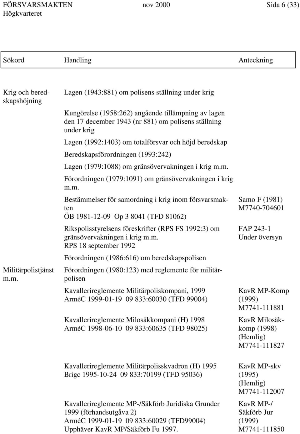 totalförsvar och höjd beredskap Beredskapsförordningen (1993:242) Lagen (1979:1088) om 