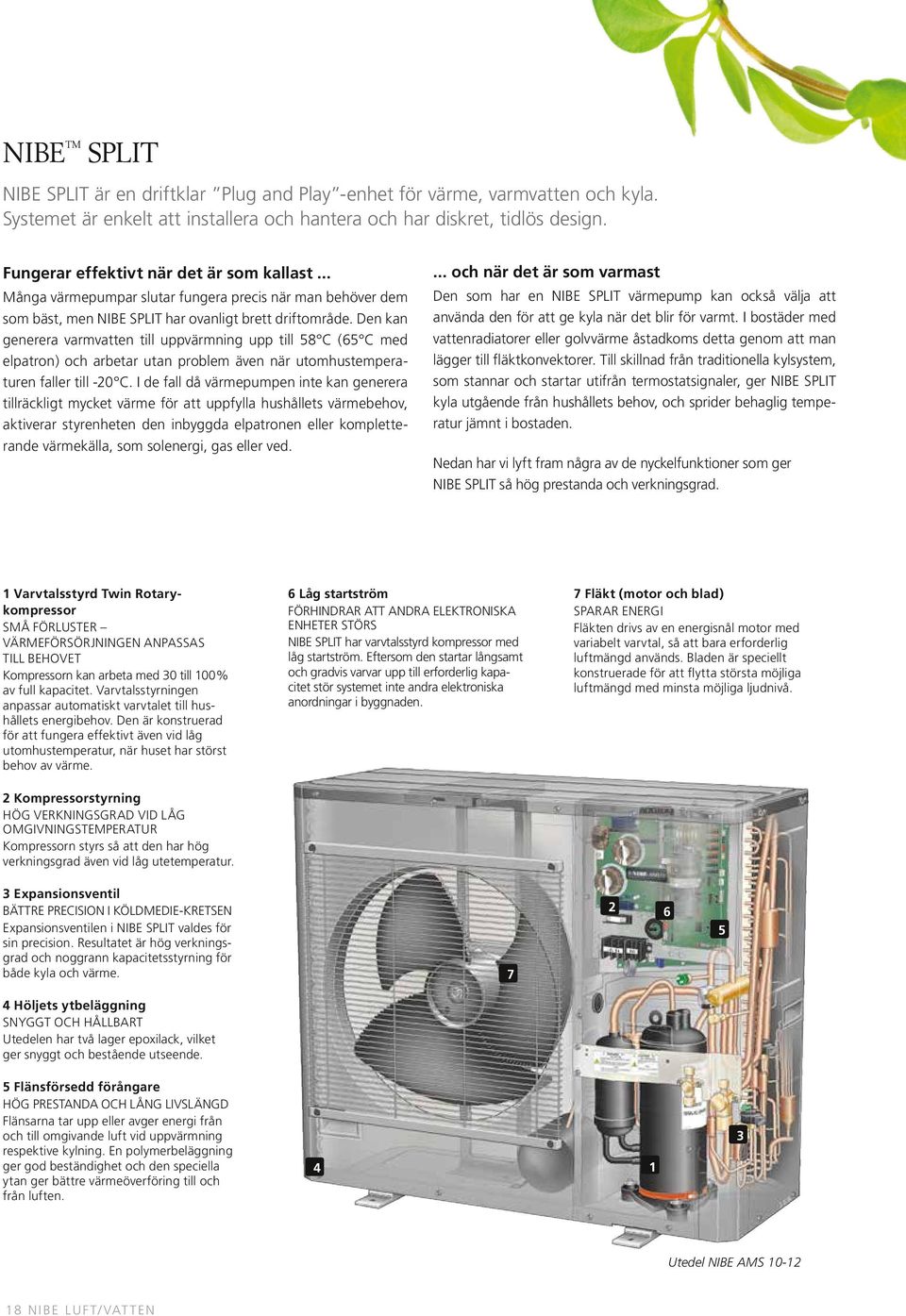 Den kan generera varmvatten till uppvärmning upp till 58 C (65 C med elpatron) och arbetar utan problem även när utomhustemperaturen faller till -20 C.