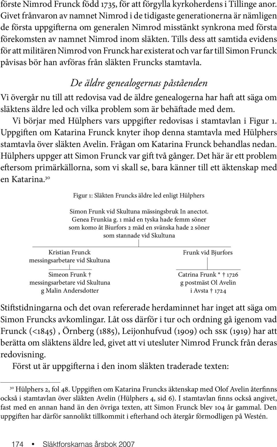 Tills dess att samtida evidens för att militären Nimrod von Frunck har existerat och var far till Simon Frunck påvisas bör han avföras från släkten Fruncks stamtavla.