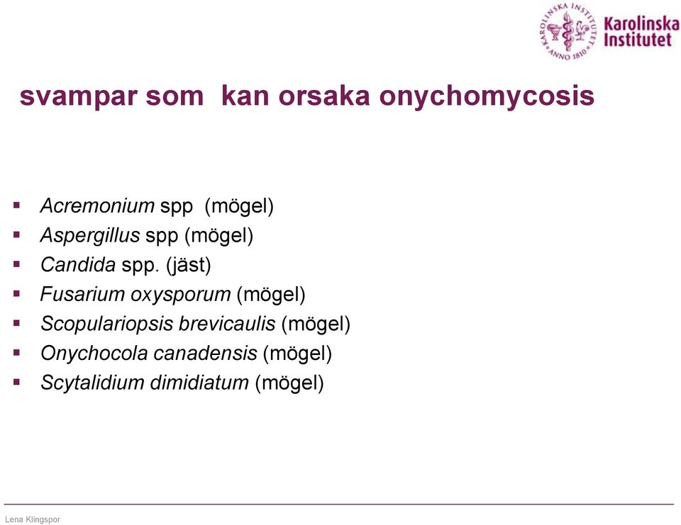 (jäst) Fusarium oxysporum (mögel) Scopulariopsis brevicaulis