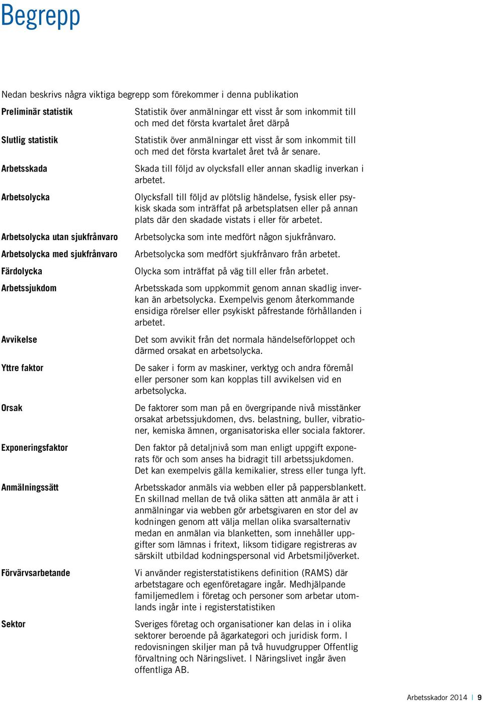 Förvärvsarbetande Sektor Statistik över anmälningar ett visst år som inkommit till och med det första kvartalet året två år senare.