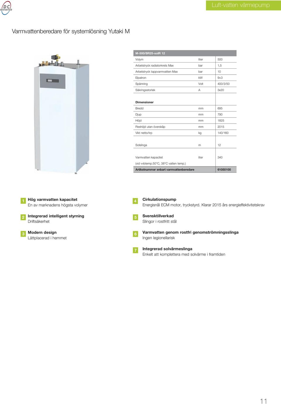 50 C, 38 C vatten temp.) Artikelnummer enbart varmvattenberedare 61050100 1 Hög varmvatten kapacitet En av marknadens högsta volymer 4 Cirkulationspump Energisnål ECM motor, tryckstyrd.