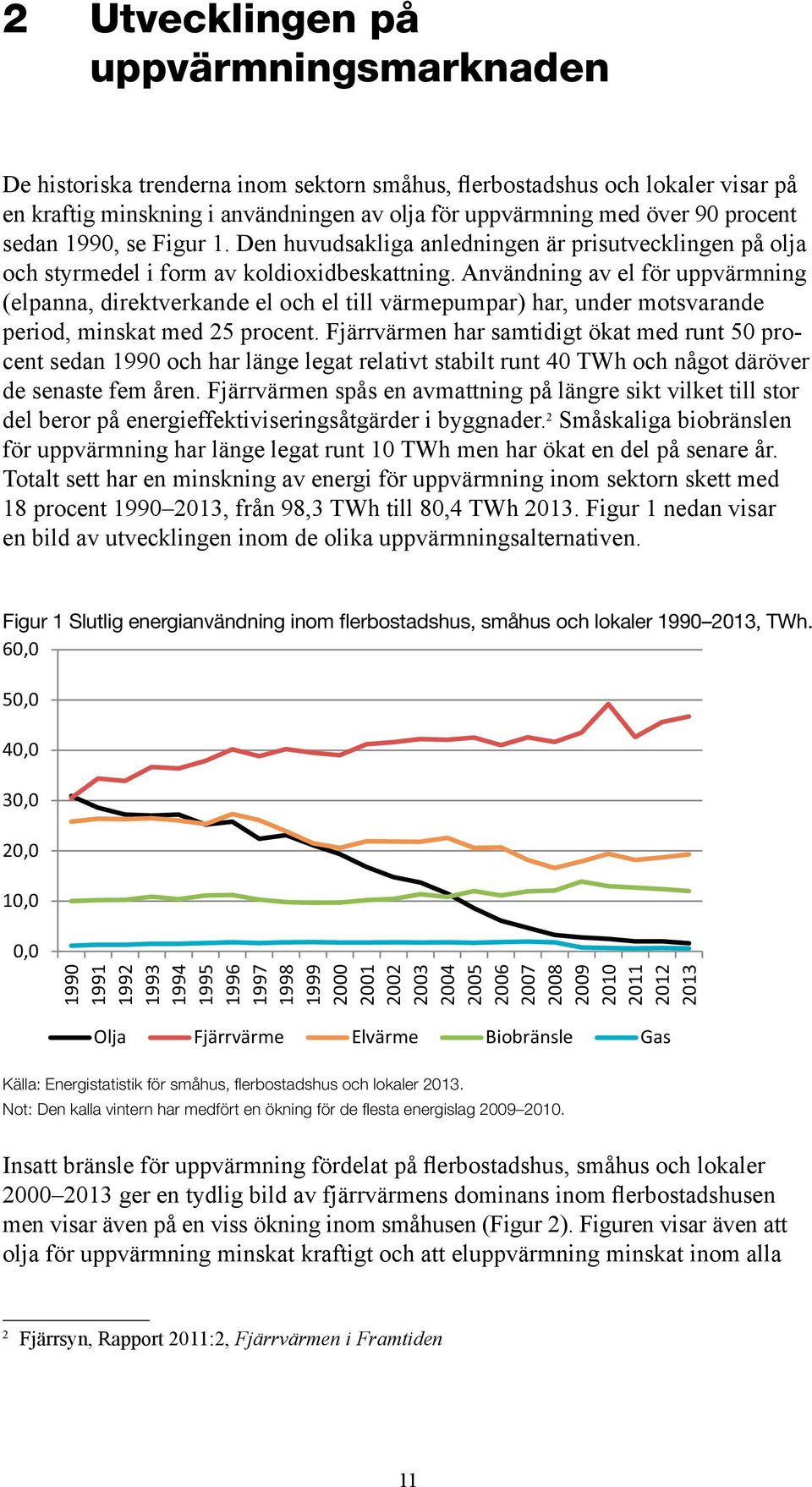 Användning av el för uppvärmning (elpanna, direktverkande el och el till värmepumpar) har, under motsvarande period, minskat med 25 procent.