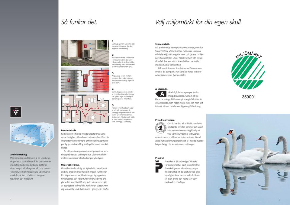 Ångan sugs sedan in i kompressorn där trycket höjs och temperaturen hastigt stiger till över C. Svanenmärkt. IVT är den enda värmepumpsleverantören, som har Svanenmärkta värmepumpar.