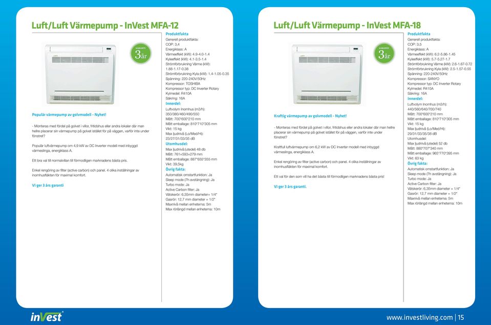 Populär luftvärmepump om 4,9 kw av DC Inverter modell med inbyggd värmeslinga, energiklass A. Ett bra val till normalvillan till förmodligen marknadens bästa pris.