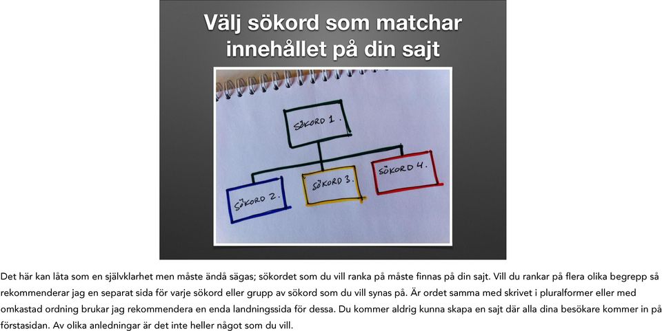 Vill du rankar på flera olika begrepp så rekommenderar jag en separat sida för varje sökord eller grupp av sökord som du vill synas på.