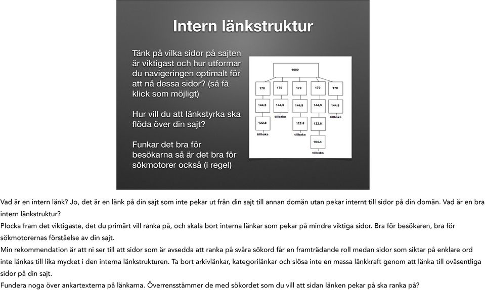 Jo, det är en länk på din sajt som inte pekar ut från din sajt till annan domän utan pekar internt till sidor på din domän. Vad är en bra intern länkstruktur?