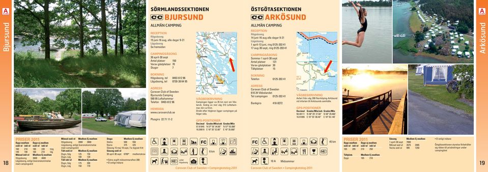 Telefon 0125-203 41 Bjursunds Camping 590 95 Loftahammar Telefon 0493-612 96 HEMSIDA www.caravanclub.se Plusgiro 22 71 11-2 Campingen ligger ca 35 km norr om Västervik.